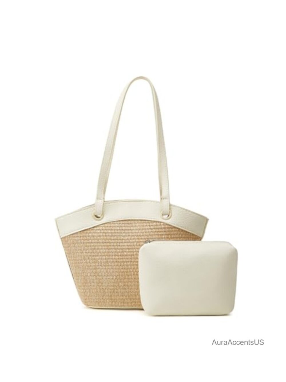 Straw Woven Tote Bag with Inner Liner - Retro Travel Shoulder Bag